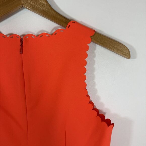 J. Crew Shift Dress 00 Orange Neon Scalloped Laser Cut - Picture 6 of 13